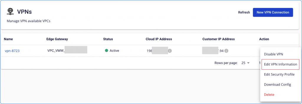 Menu Edit VPN Information
