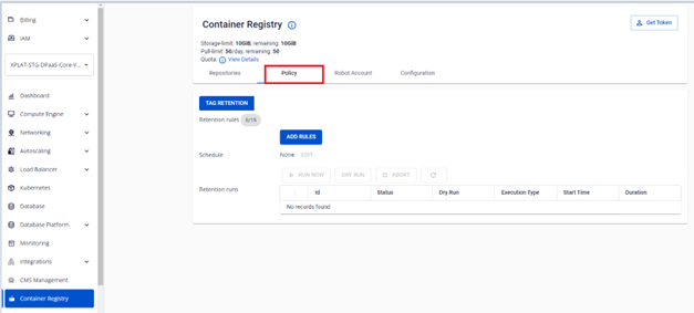 Tab Policy trên Container Registry