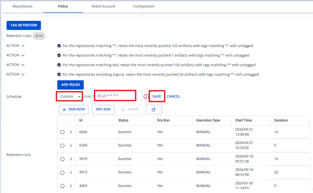 Ví dụ cấu hình Custom schedule
