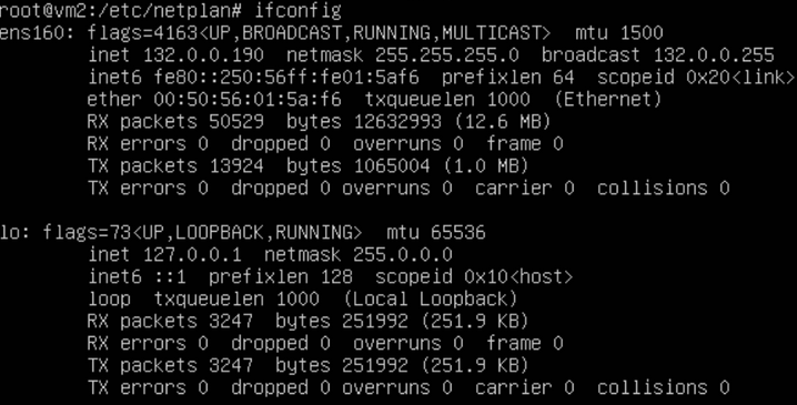 Kết quả ifconfig hiển thị IP mới sau khi áp dụng cấu hình