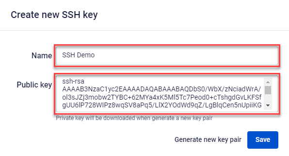 Hộp thoại Import SSH key