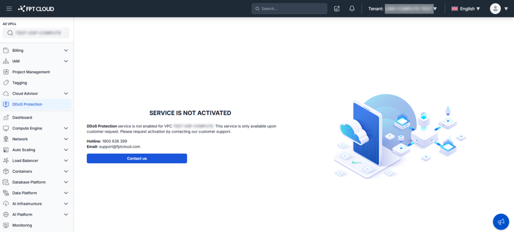 Giao diện DDoS Protection chưa kích hoạt
