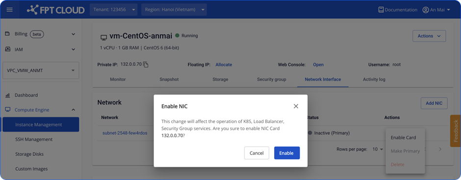 Xác nhận Enable Card