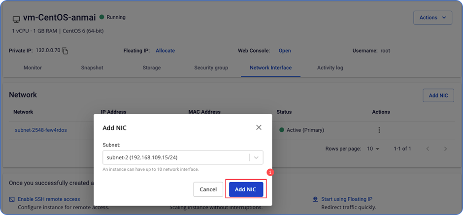 Subnet đã chọn