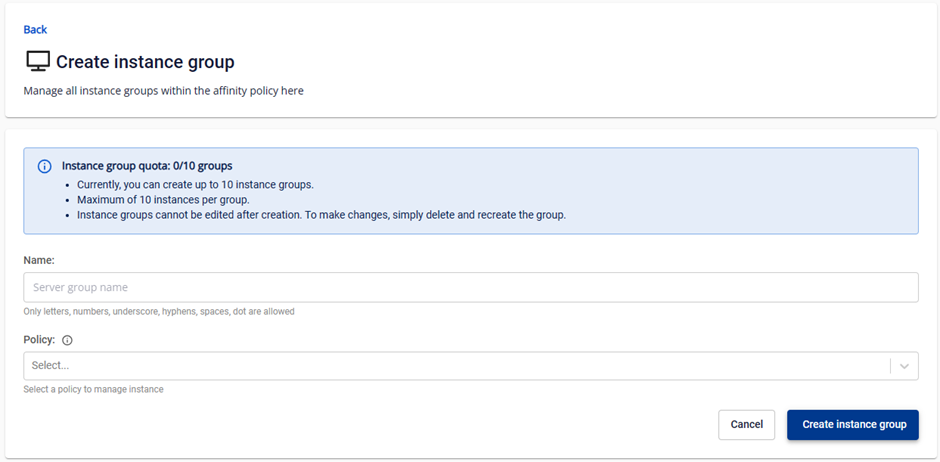 Form tạo Instance Group