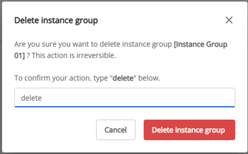 Hộp thoại xác nhận xóa Instance Group