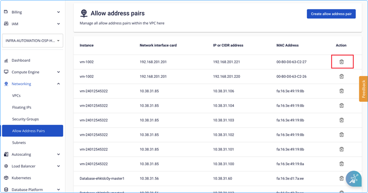 Biểu tượng xóa address pair