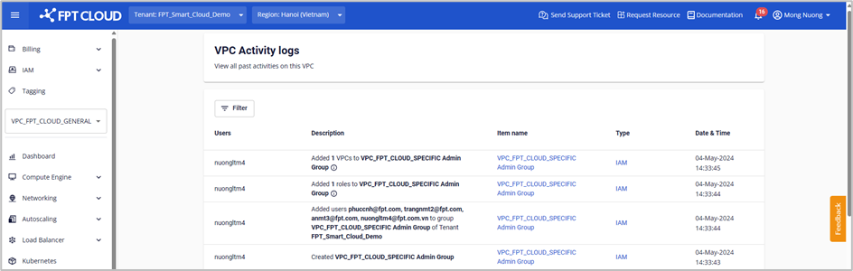 VPC Activity log ghi nhận các hành động trên VPC