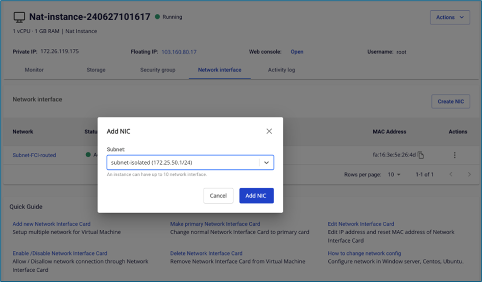 Chọn isolated subnet