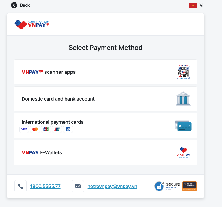 Trang thanh toán VNPay với mã QR và tùy chọn thanh toán bằng thẻ