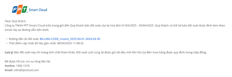 Email xác nhận tải file đối soát