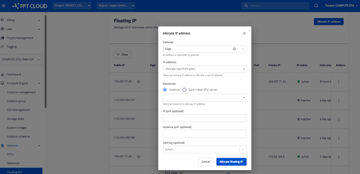 Allocate IP với Gateway Basic