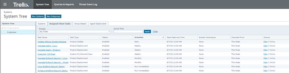 Giao diện Assigned Client Task trong System Tree